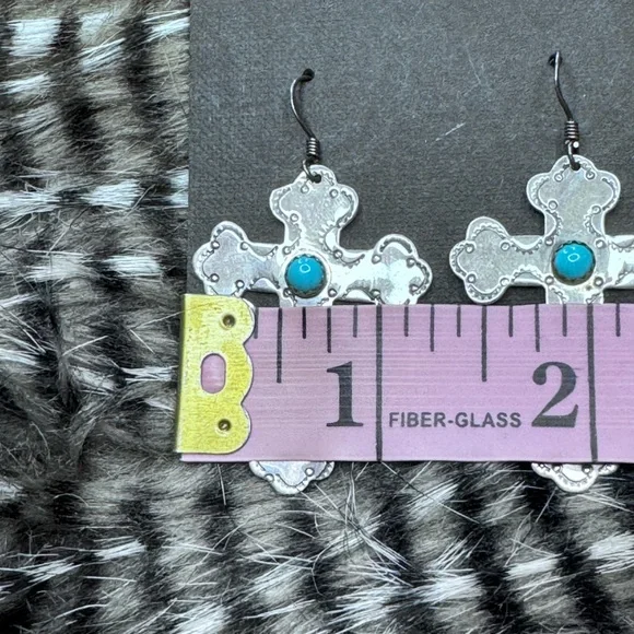 Handmade Sterling Silver Turquoise Cross Earrings by Paul Michael of BR